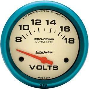  Auto Meter  4591 2 5/8 Ultra Nite   Voltmeter Gauge   8 