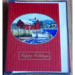  16 Ct. Docking Boats by Farm Christmas Holiday Cards with 