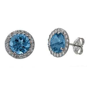   8mm Blue Topaz and Created White Sapphire Halo Martini Stud Earrings