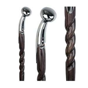  Black Hame Chrome Plated Handle Walking Stick with Twisted Ash Wood 