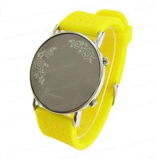 Yellow Silicone Jelly LED Flower Sports Watch DM522Y  