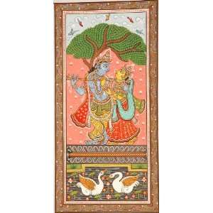  The Divine Couple Radha and Krishna   Watercolor on Patti 