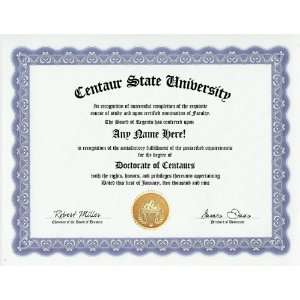  Centaurs Degree Custom Gag Diploma Doctorate Certificate 