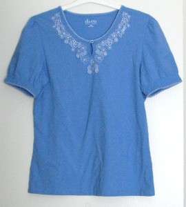 Denim & Co. Short Sleeve Peasant Top W/Embroidery X SM  