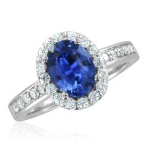 Natural Ceylon Sapphire Diamond Engagement Ring in Platinum Halo 