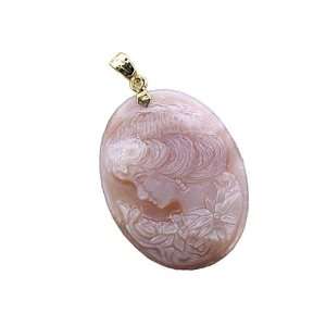   Pink Mother Of Pearl Lady Elizabeth Cameo Pendant, 14k Gold Jewelry