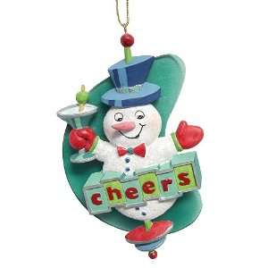  Snowman Cheers Retro Lounge Sign Christmas Ornament 4 