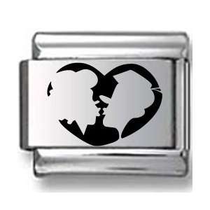  Silhouette of Couple Kissing Laser Italian Charm Jewelry