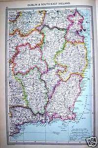 IRELAND DUBLIN & SOUTH c 1895 original antique map  
