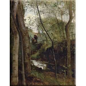  Un ruisseau sous bois 23x30 Streched Canvas Art by Corot 