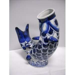  Chinese Blue & White Fish Vase New 