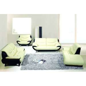   Modern Leather Sofa Set #AM 088 B IVORY/BLACK Furniture & Decor