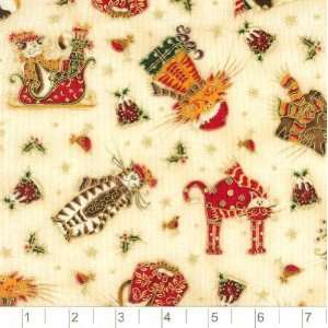   Fancy Cats Christmas Natural Fabric By The Yard: Arts, Crafts & Sewing