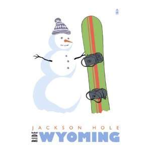 Jackson Hole, Wyoming, Snowman with Snowboard Giclee Poster Print 