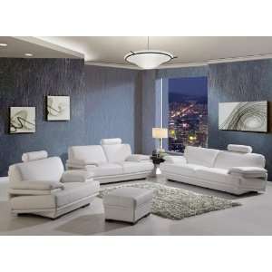  CR Sheraton White Modern Leather Sofa Set