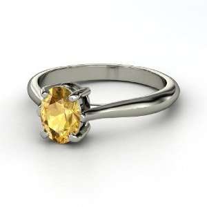  Oval Solitaire Ring, Oval Citrine Platinum Ring Jewelry