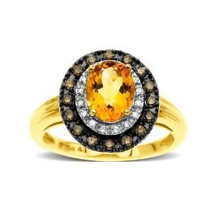  Citrine and 1/3 ct Champagne and White Diamond Ring in 14K 