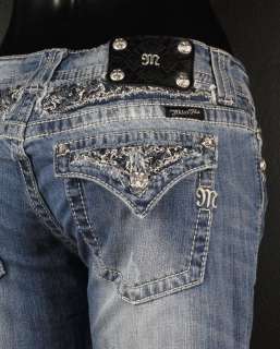 NWT MISS ME JEANS BOOT Cut CUT OUT FLAP SHABBY STITCHED & CRYSTALS 