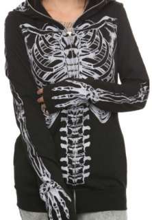   Topic Black Halloween Skeleton Glow in the Dark Hoodie w Mask Top RARE