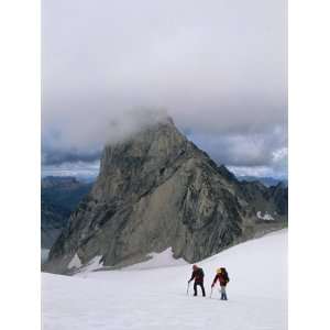 Mountain Climbers Hike Towards Cloud Shrouded Bugaboo Spire Stretched 
