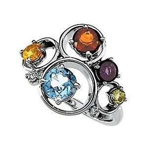   Gemstones & Diamond Clustered Circles Ring in 14 kt White Gold