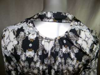   Knit Long Sleeve Mini Dress Sz XS Black Silver White Ruched  