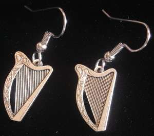 Harp Music Earrings Oxidized Matte Silver  