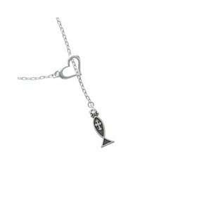  Silver Christian Fish with Silver Cross Heart Lariat Charm 