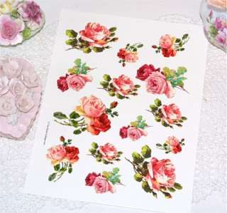 BEST chic~PINK ROSES DECALS SAMPLER~ shabby transfers  