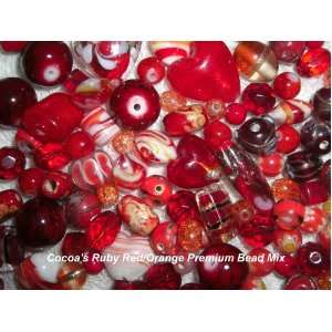  Cocoas Ruby Red Orange Lamp Work & Glass Beads Mix 125 