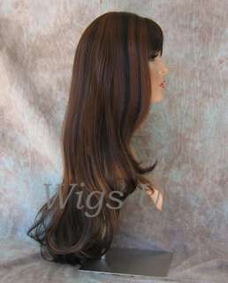 Wigs NEW Brown Auburn Mix long layers skin part bangs wig US Seller 