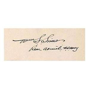 William S. Simms Rear Admiral U.S. Navy Autographed Cut Card   Signed 