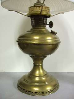 Early 1900s Brass ALADDIN Oil Kerosene Lamp No. 6 Milk Glass Shade 
