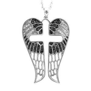  Sterling Silver Angel Feather Wing Cross shaped White and 
