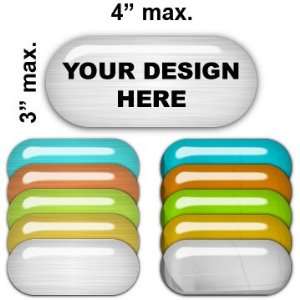  Metallic Pill Shaped Domed Badges 2 x 6 max. Office 