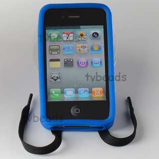 Pa044 BLUE Shoe Lace Silicon Skin Case Cover For iPhone 4 4G  