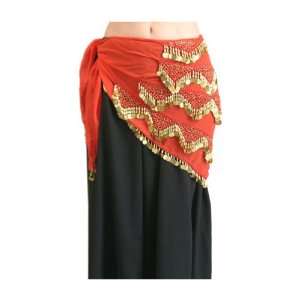  Hip Scarf, Gold Color Coins, Red Musical Instruments