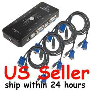  Cable N Wireless 4 Port KVM Switch Box for port of Monitor 