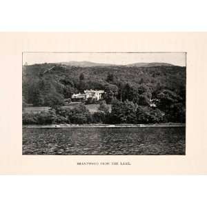  1901 Halftone Print Brantwood Mansion Coniston Water Lake 