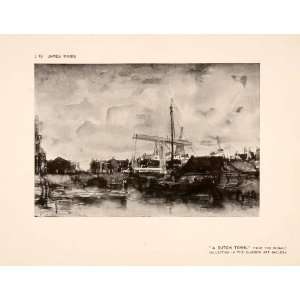  1907 Halftone Print Dutch Town Bridge River Ship Sail 