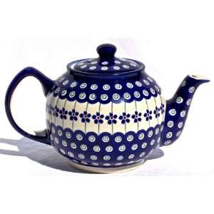  Hand Painted Fine Polish Pottery 5 Cup Teapot Cobalt with 