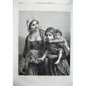  Cottagers 1870 Women Children Milk Jug Antique Print