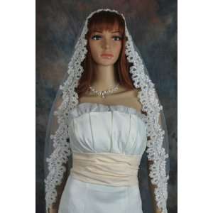  1T Ivory Waltz Beaded Mantilla Lace Wedding Veil Beauty