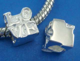 Sterling Silver Cube LOVE word European Charm Bead  