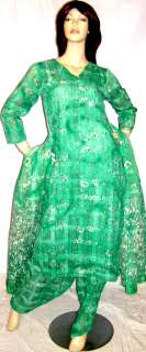 Brand New Cotton 3 piece Stylish Green Printed & Embroided with 