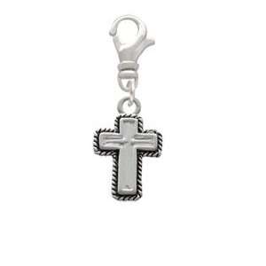  Silver Cross with Rope Border Clip On Charm Arts, Crafts 
