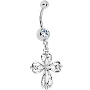  Clear Cubic Zirconia Double Cross Belly Ring: Jewelry