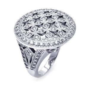  Sterling Silver Cross Cut Out CZ Disc Ring Size 6 Jewelry