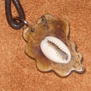 Genuine Leather Necklace w/ Cowrie Shell Bone Pendant  