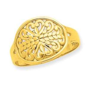  14K Oval Shield with Scroll Pattern Ring: Jewelry